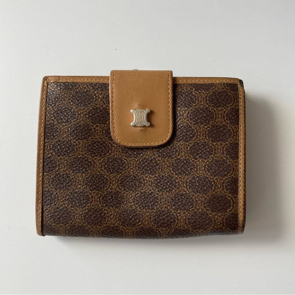 Celine Kisslock Macadam Triomphe Monogram Compact Wallet